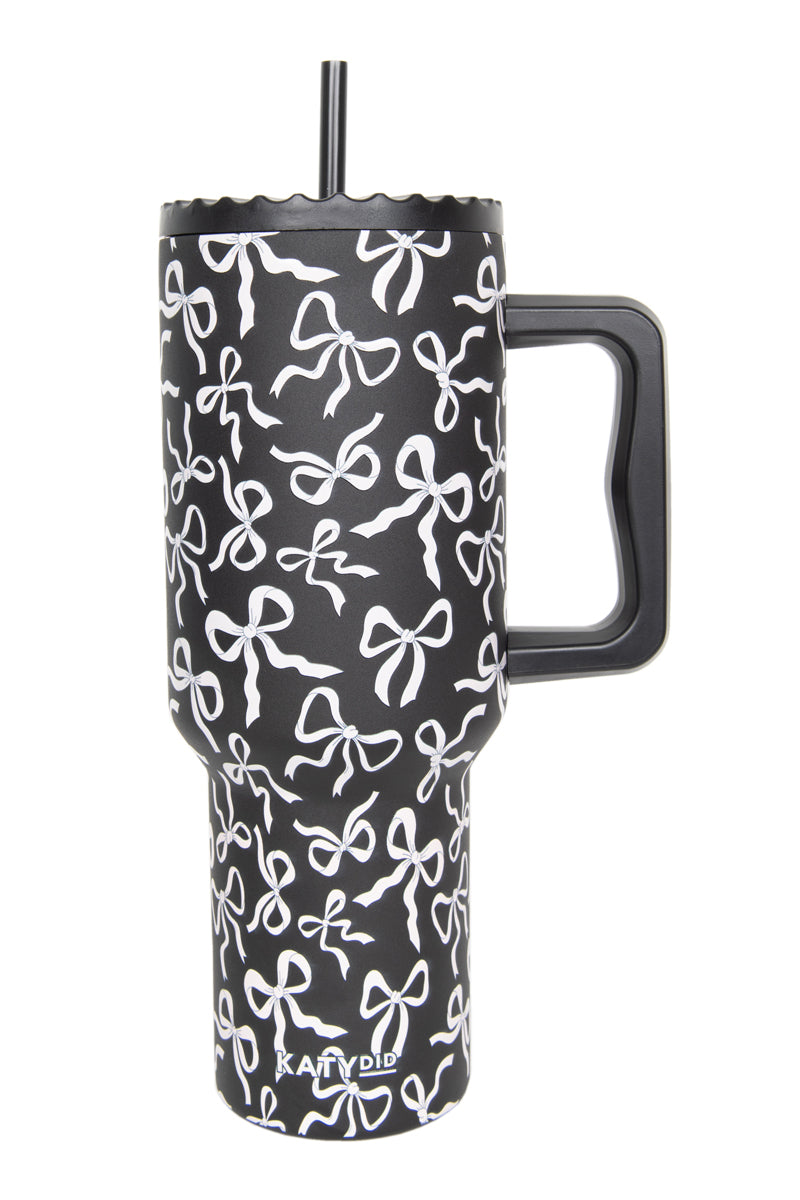 Black & White Bows All Over 38 Oz Tumbler with Lid